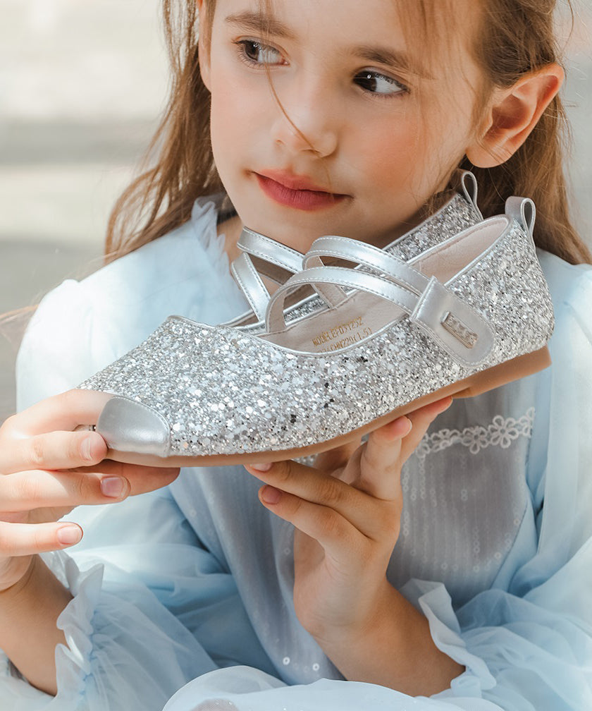 Faux Shoes Flat Strap Kids Buckle Leather for Silver