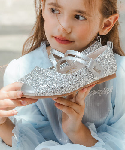 Faux Shoes Flat Strap Kids Buckle Leather for Silver