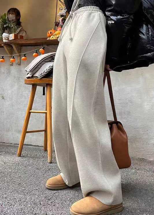 Simple Apricot Pockets Elastic Waist Woolen Pants Winter Rf018