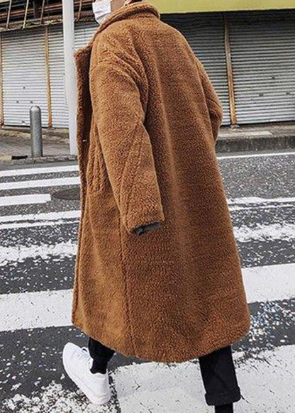 Simple Army Green Button Pockets Teddy Faux Fur Coat Winter Ro049
