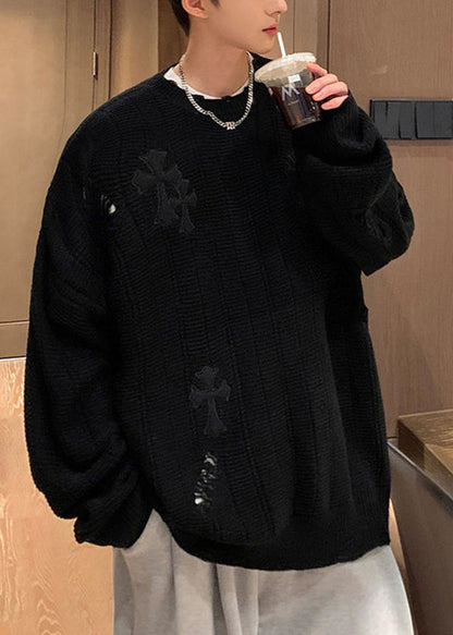 Simple Army Green Embroideried Hollow Out Knit Sweaters Winter Qf038