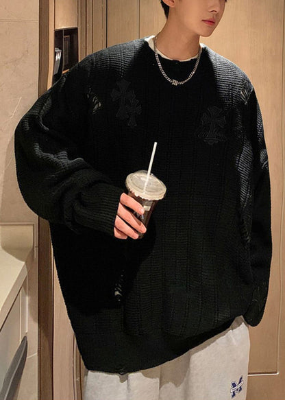 Simple Army Green Embroideried Hollow Out Knit Sweaters Winter Qf038