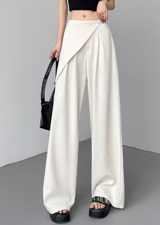 Pants Beige Summer Wide Patchwork Leg Waist Simple High