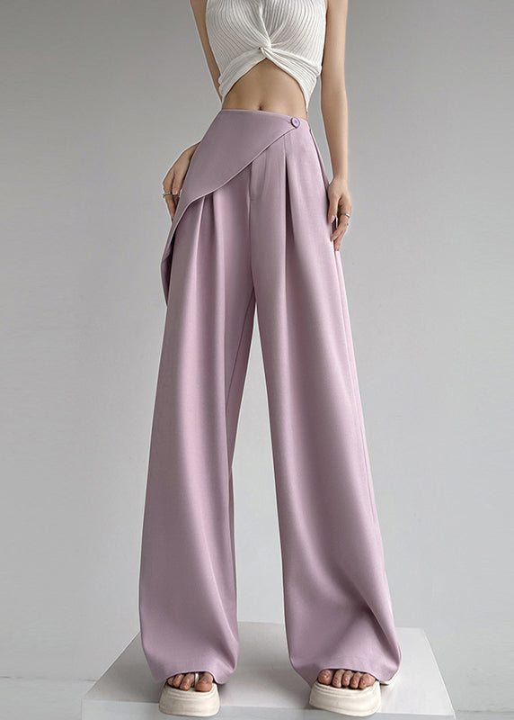 Pants Beige Summer Wide Patchwork Leg Waist Simple High