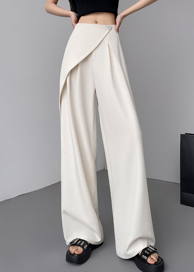 Pants Beige Summer Wide Patchwork Leg Waist Simple High