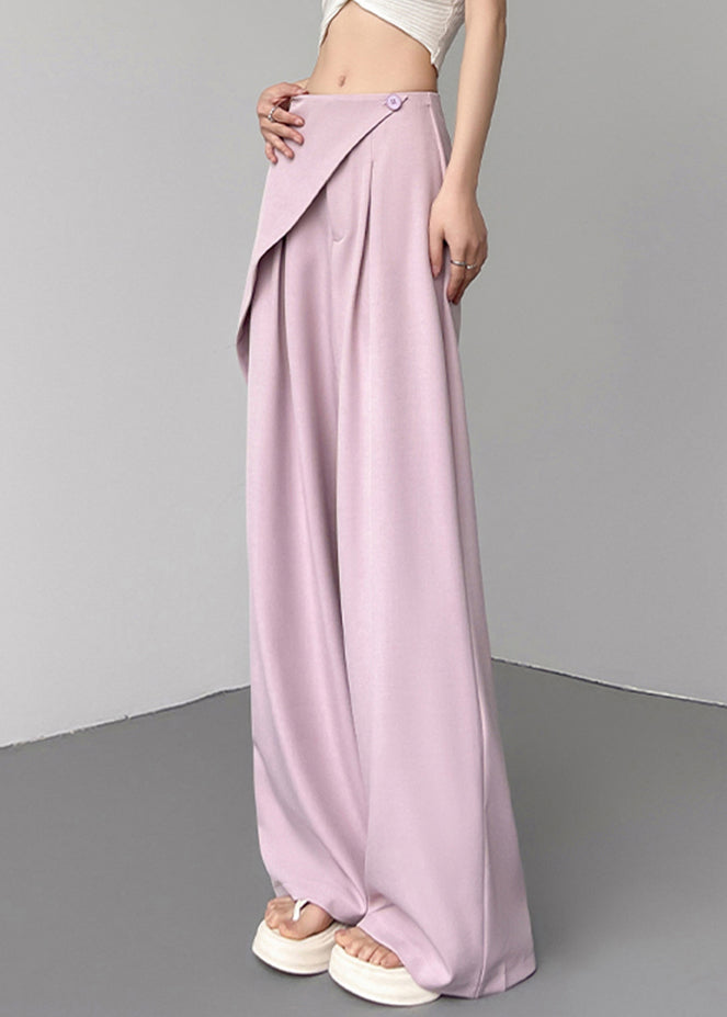 Pants Beige Summer Wide Patchwork Leg Waist Simple High