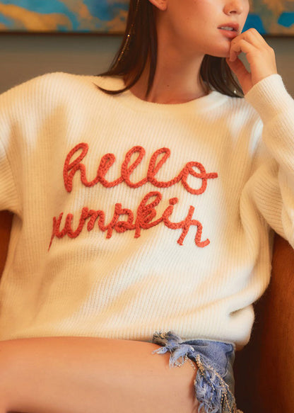 Simple Beige Letter Hollow Out Cozy Knit Sweaters Fall Ae1011