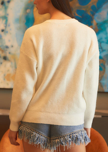 Simple Beige Letter Hollow Out Cozy Knit Sweaters Fall Ae1011