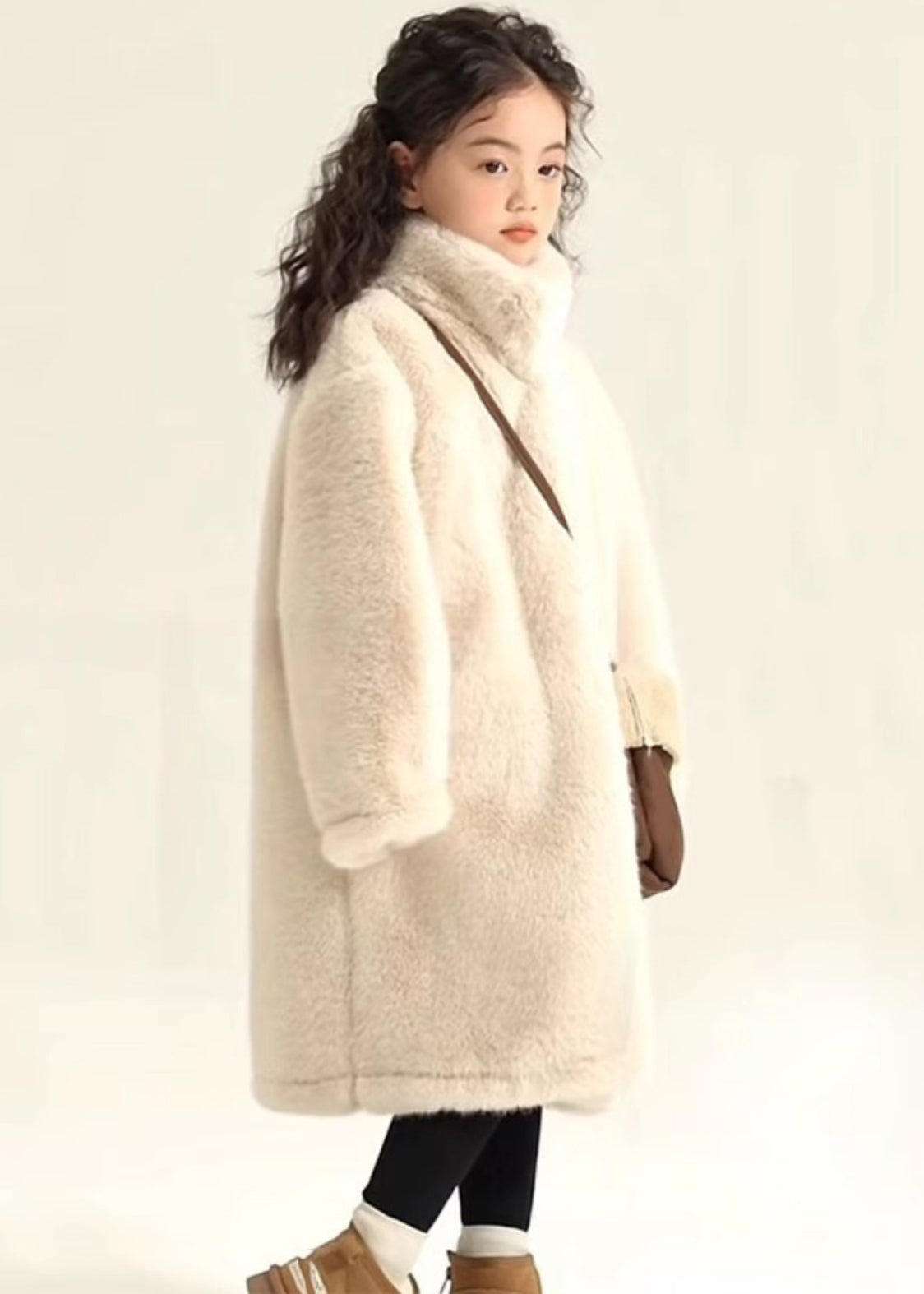 Simple Beige Stand Collar Mink Velvet Maxi Coat Winter Wl026