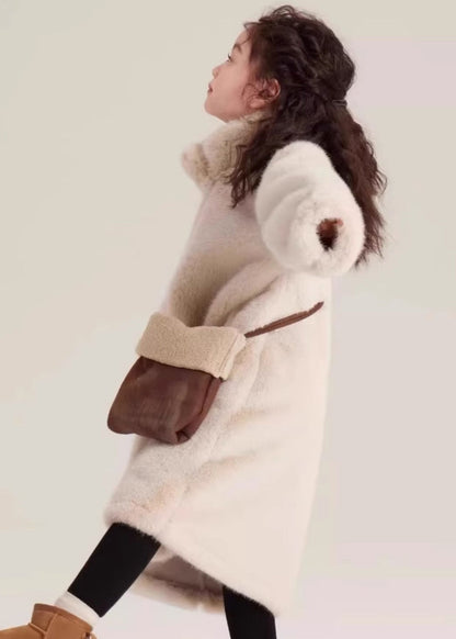 Simple Beige Stand Collar Mink Velvet Maxi Coat Winter Wl026
