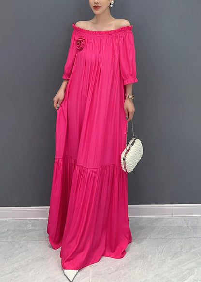 Simple Black Cold Shoulder Slash Neck Cotton Long Dress Summer Ay1014