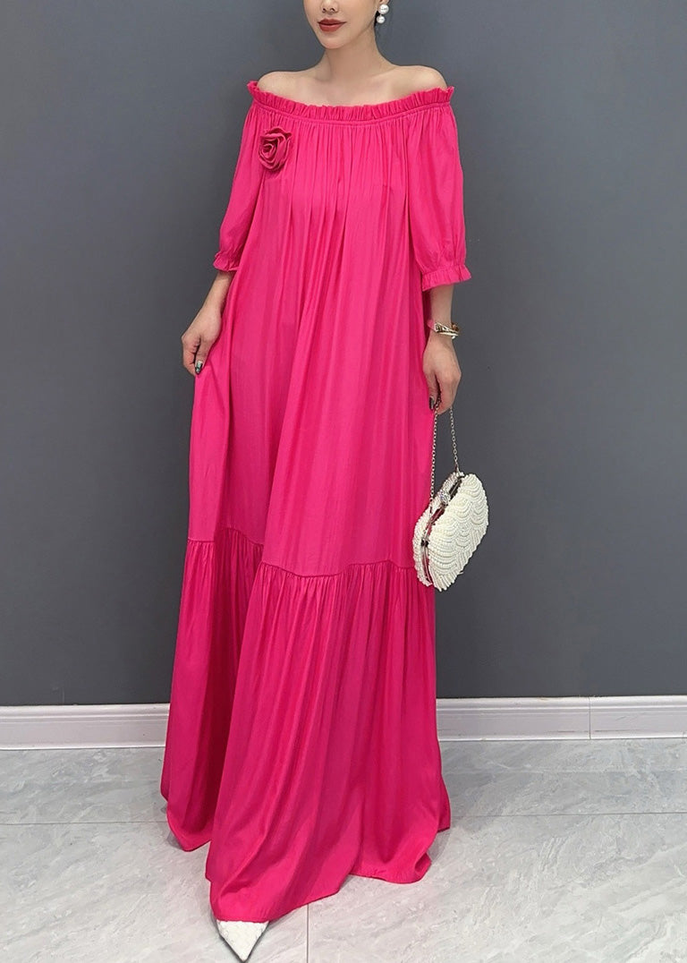 Simple Black Cold Shoulder Slash Neck Cotton Long Dress Summer Ao1015