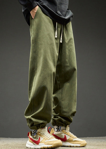 Simple Black Drawstring Warm Fleece Beam Pants Spring Rm059