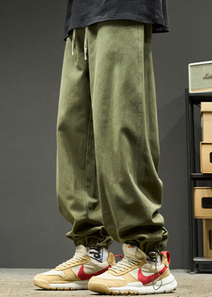 Simple Black Drawstring Warm Fleece Beam Pants Spring Rm059