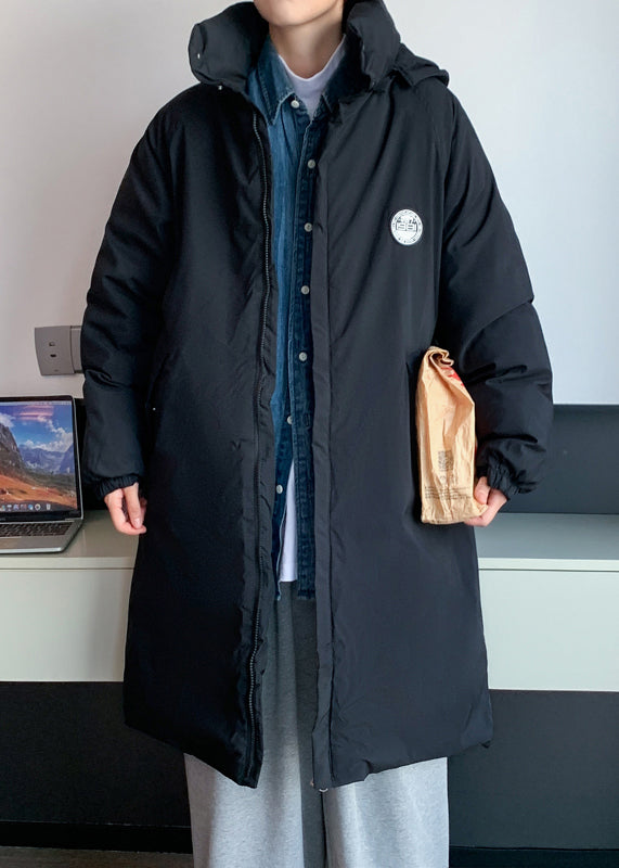 Simple Black Hooded Pockets Coats Parkas Winterrm018
