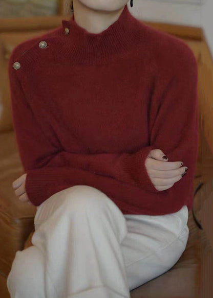 Simple Black O-neck Button Knit Sweaters Long Sleeve Tu052