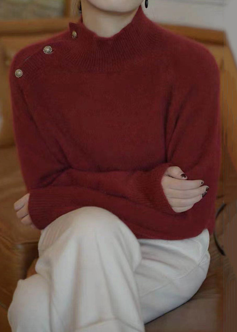 Simple Black O-neck Button Knit Sweaters Long Sleeve Tu052