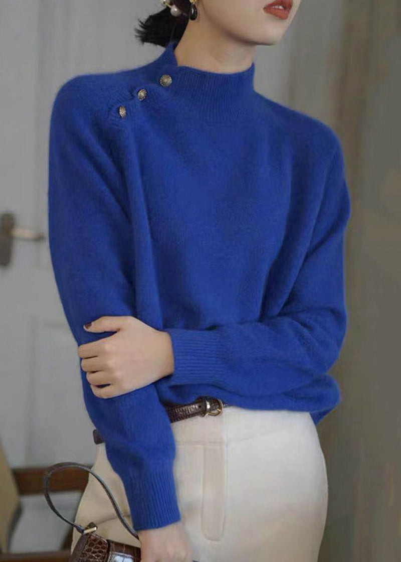 Simple Black O-neck Button Knit Sweaters Long Sleeve Tu052