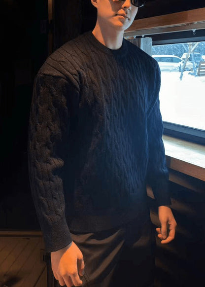 Simple Black O Neck Cable Knit Sweaters Spring Tk013