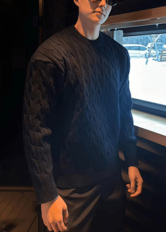Simple Black O Neck Cable Knit Sweaters Spring Tk013