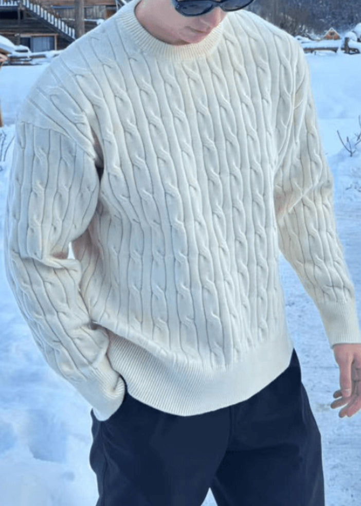 Simple Black O Neck Cable Knit Sweaters Spring Tk013