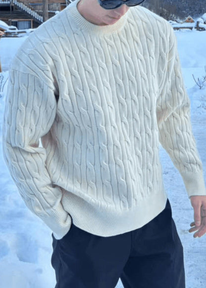 Simple Black O Neck Cable Knit Sweaters Spring Tk013