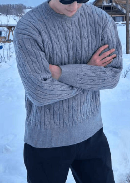 Simple Black O Neck Cable Knit Sweaters Spring Tk013