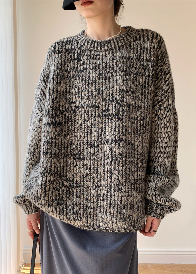 Simple Black O Neck Cozy Knit Sweaters Winter Wy014