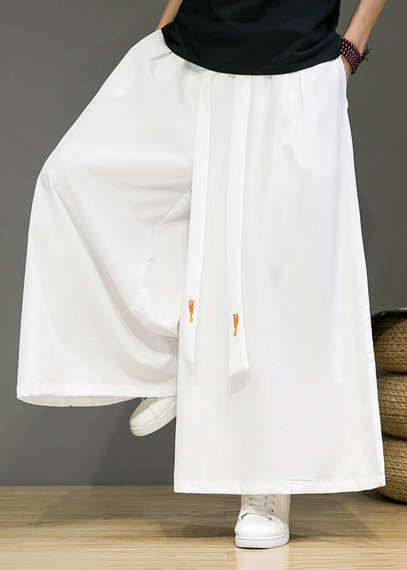 Simple Black Pockets Elastic Waist Cotton Wide Leg Pants Summer Sa034