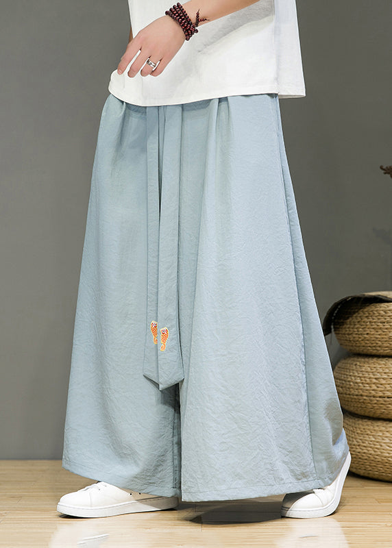 Simple Black Pockets Elastic Waist Cotton Wide Leg Pants Summer Sa034