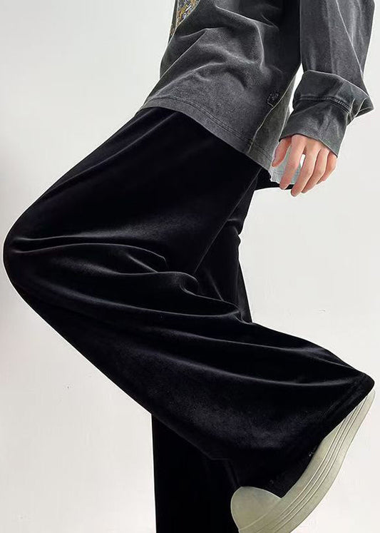Simple Black Pockets Warm Fleece Velour Pants Spring Rm049