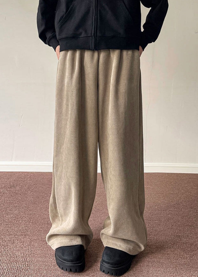 Simple Black Pockets Thick Corduroy Wide Leg Pants Spring Rm056