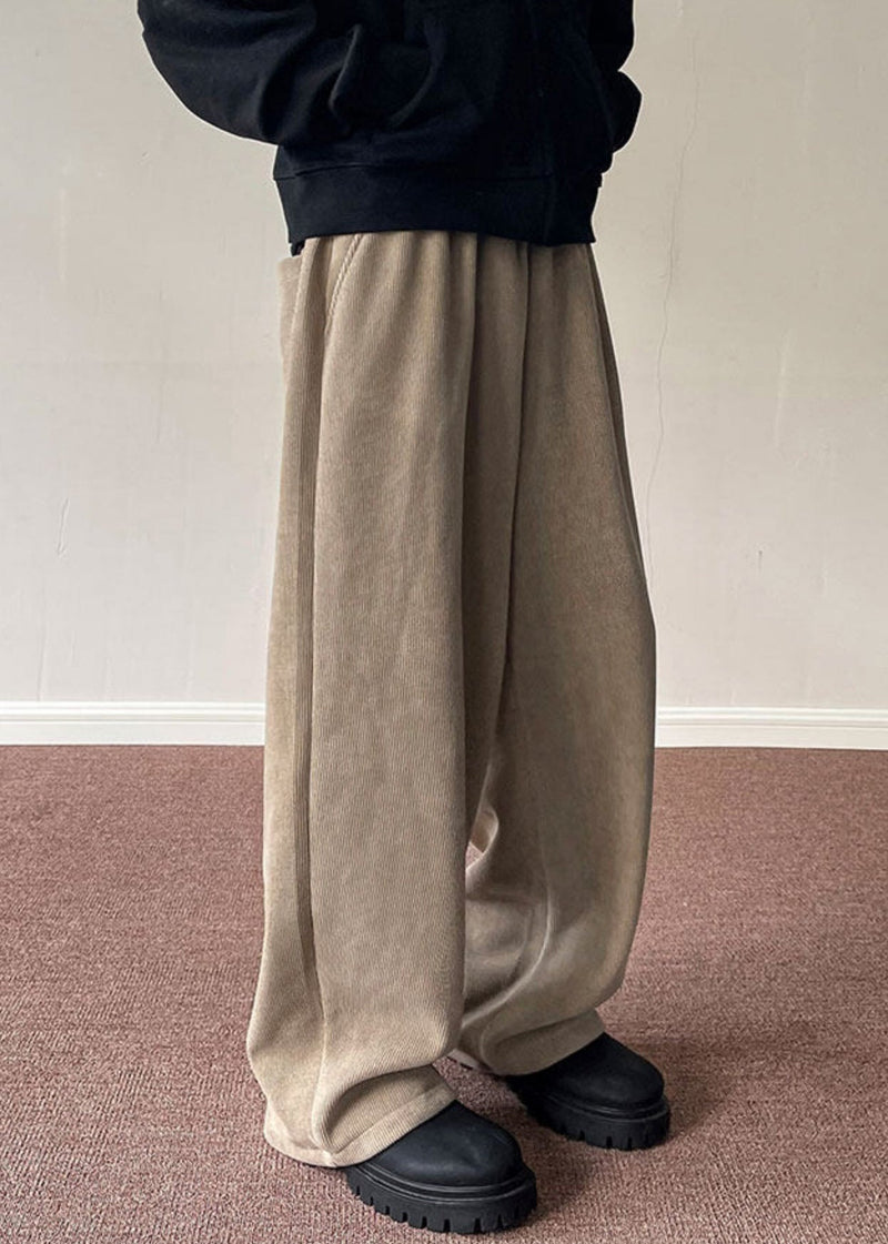 Simple Black Pockets Thick Corduroy Wide Leg Pants Spring Rm056