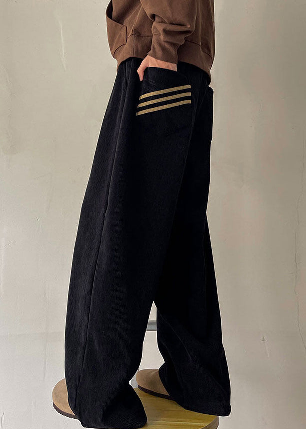 Simple Black Pockets Thick Corduroy Wide Leg Pants Spring Rm056