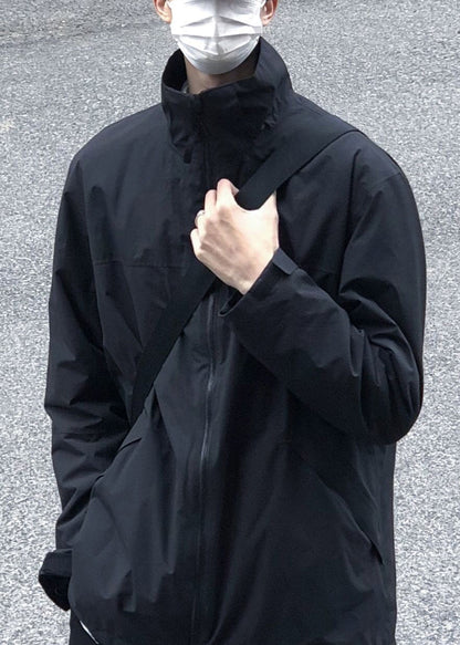 Up Coat Zip Spring Simple Cotton Collar Stand Black