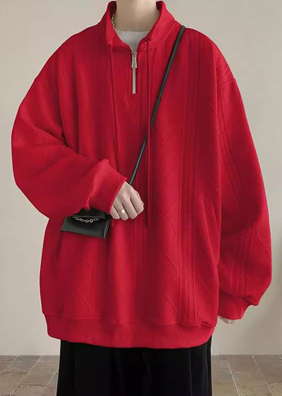 Pockets Spring Black Zip Up Simple Sweatshirt Cotton