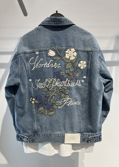 Simple Blue Embroideried Button Denim Coat Fall Wa017