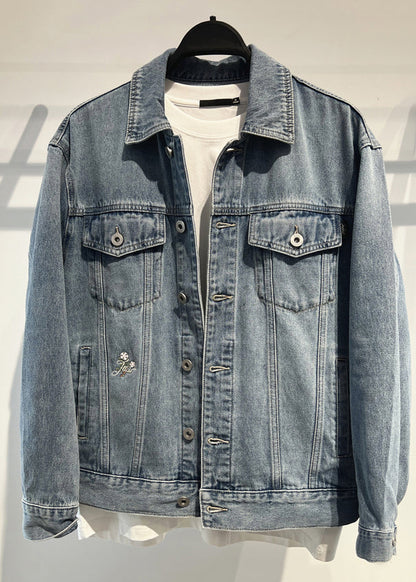 Simple Blue Embroideried Button Denim Coat Fall Wa017