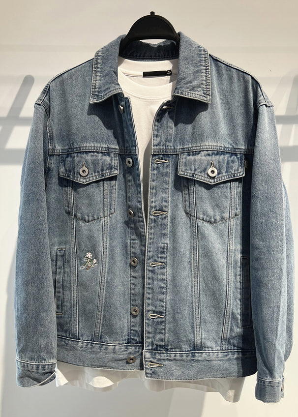 Simple Blue Embroideried Button Denim Coat Fall Wa017