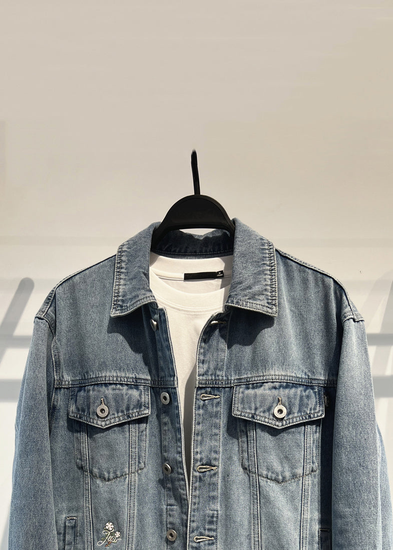 Simple Blue Embroideried Button Denim Coat Fall Wa017