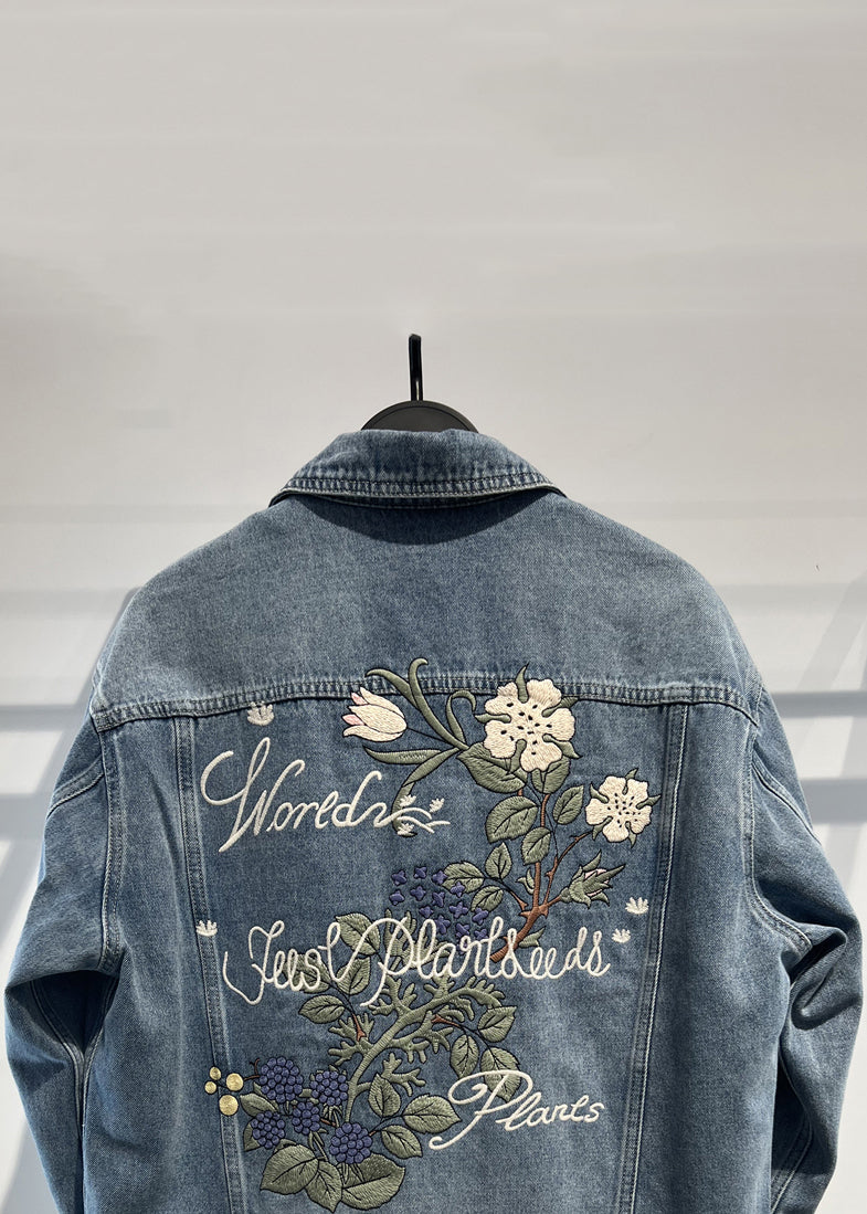 Simple Blue Embroideried Button Denim Coat Fall Wa017