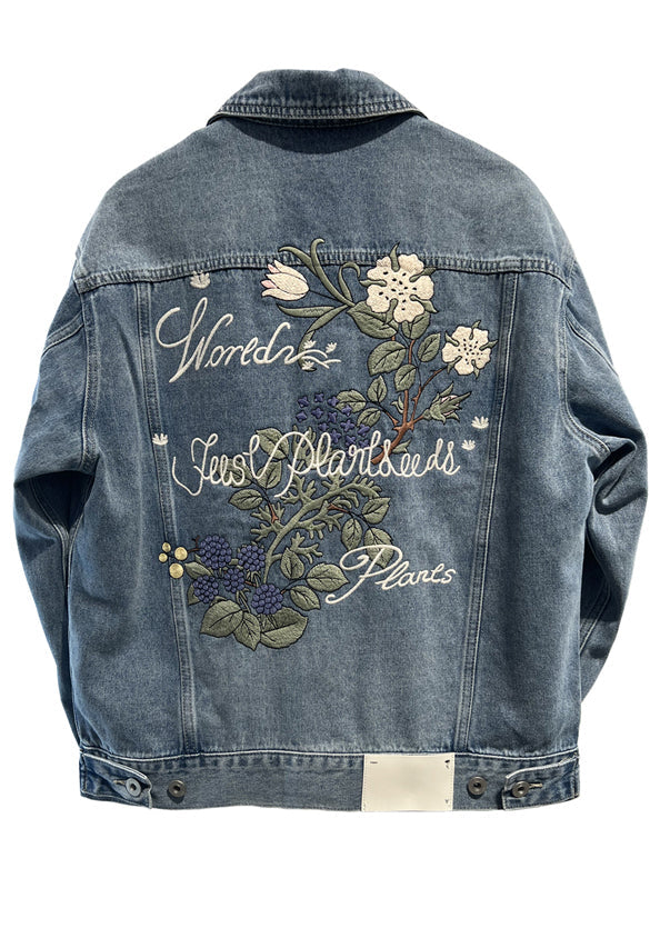 Simple Blue Embroideried Button Denim Coat Fall Wa017