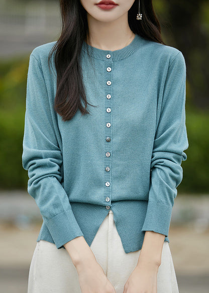 Simple Blue O Neck Button Woolen Coat Spring Tf039