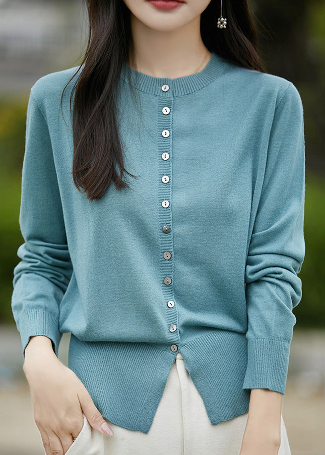 Simple Blue O Neck Button Woolen Coat Spring Tf039
