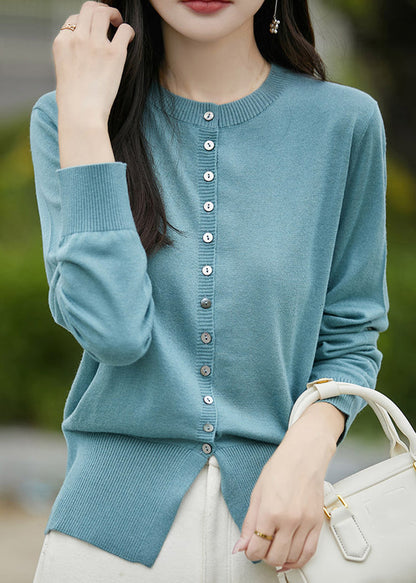 Simple Blue O Neck Button Woolen Coat Spring Tf039