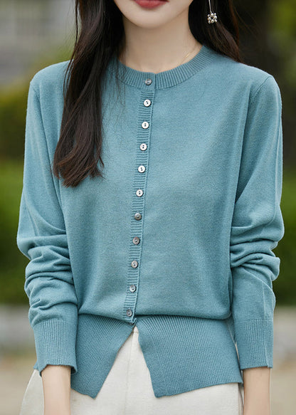 Simple Blue O Neck Button Woolen Coat Spring Tf039