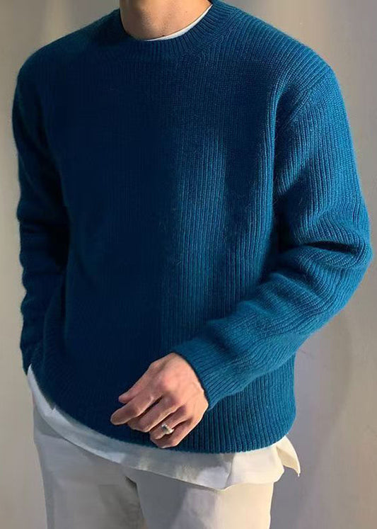 Simple Blue O Neck Knit Sweaters Spring Tk015