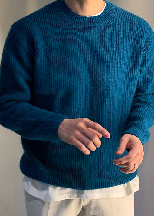 Simple Blue O Neck Knit Sweaters Spring Tk015