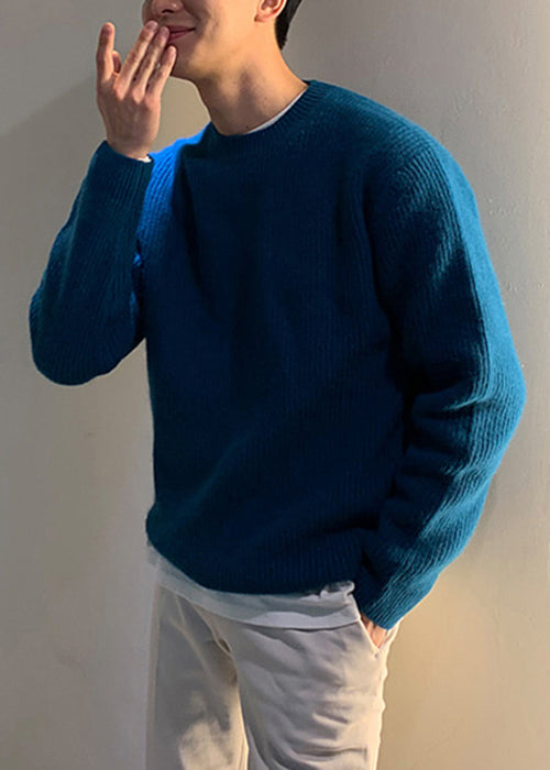 Simple Blue O Neck Knit Sweaters Spring Tk015