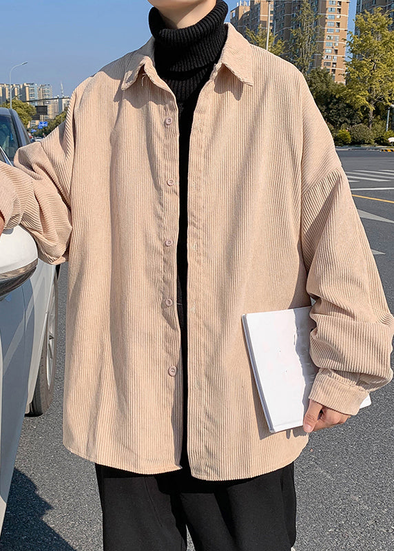 Simple Collar Peter Shirts Corduroy Button Blue Coat Pan